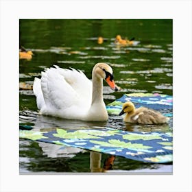 Swans And Ducklings Canvas Print