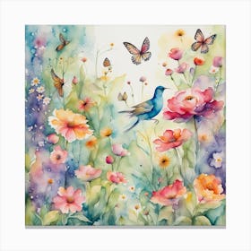 'Butterflies And Flowers' Canvas Print