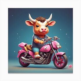 Cow On A Pink Motorcycle Canvas Print