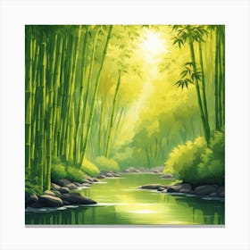 A Stream In A Bamboo Forest At Sun Rise Square Composition 38 Canvas Print