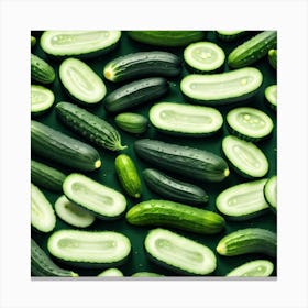 Cucumbers On Green Background Canvas Print