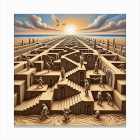 Labyrinth,Legacy in Sand, Inspired by René Magritte & MC Escher Canvas Print