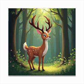 A Graceful White Tailed Deer Standing In The Forest 1 Canvas Print