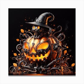 Full Metal Halloween Pumpkin & Black Cat Canvas Print