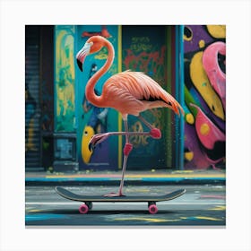 Flamingo On Skateboard 2 Canvas Print