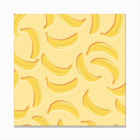 Banana Pattern On Pastel Yellow Square Canvas Print