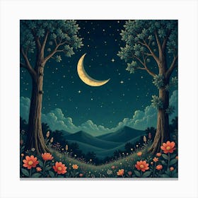 Moon And Forest Style William Morris2 Art Print (14) Canvas Print