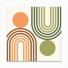 Mid Century Modern Geometric 462 In Sage Green Terracotta Rainbow And Sun Abstraction 02 Canvas Print