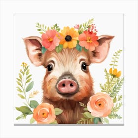 Floral Baby Boar Nursery Illustration (15) Canvas Print