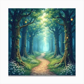 Watercolor Celestial Path Through Enchanted Forest 1 Canvas Print