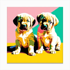 'Mastiff Pups', This Contemporary art brings POP Art and Flat Vector Art Together, Colorful Art, Animal Art, Home Decor, Kids Room Decor, Puppy Bank - 77th Canvas Print