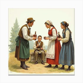 Romanians Celebrating Traditional Festivals In An English Setting, Watercolor 1 Canvas Print