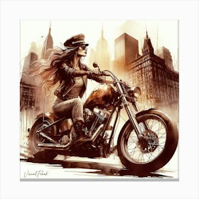 Rockabilly Girl On A Motorcycle Canvas Print