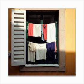 Clothes Hanging In A Window 1 Canvas Print