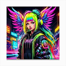 Neon Girl With Wings 2 Canvas Print