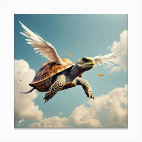 Tortoise Soaring Higher And Higher With Feather Attached To His Shell (1) Canvas Print