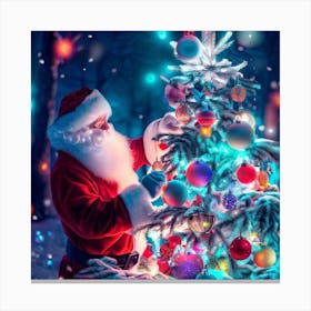Santa Claus Decorating Christmas Tree Canvas Print