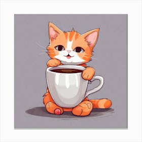 Cute Orange Kitten Loves Coffee Square Composition 21 Canvas Print