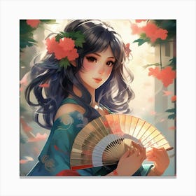 Japanese girl with fan Canvas Print
