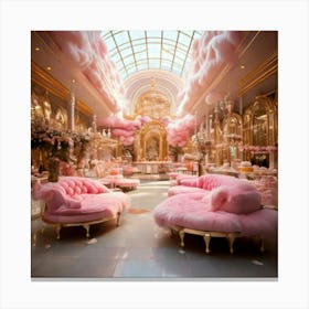 Firefly Pink, Fluffy, Cloudy, Mall, Pink Halls, Gold Accents, Cloud Shaped, Benches, Heart Shaped, D (2) Canvas Print