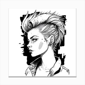 Punk Tank Girl Comic Style Line Art Canvas Print