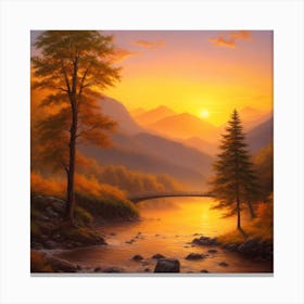 Sunset Over The River Canvas Print