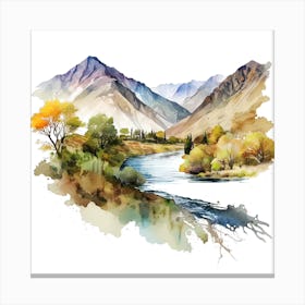 Watercolor Of Mountains And River 1 Canvas Print