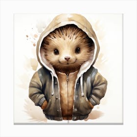 Watercolour Cartoon Porcupine In A Hoodie 7 Canvas Print