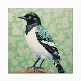 Ohara Koson Inspired Bird Painting Magpie 2 Square Canvas Print