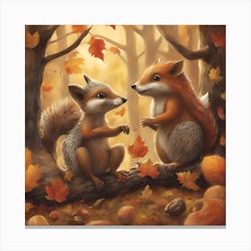 Two Squirrels In The Woods Canvas Print