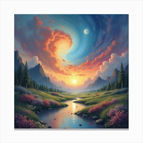 Soul In A Mystical, Colorful Watercolor Landscape 1 Canvas Print