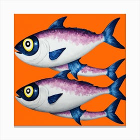 Three Fish On An Orange Background Canvas Print