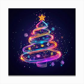 Vector Illustration Glowing Neon Christmas Tree 2 Canvas Print