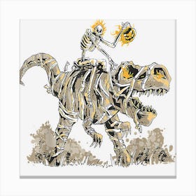 Skeleton Riding Mummy Dinosaur T Rex Pumpkin Funny Halloween Canvas Print