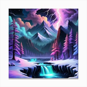 Winter Landscape With Lightning 1 Canvas Print