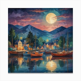 Moonlight At The Harbor Canvas Print