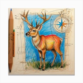 Deer With Compass Canvas Print