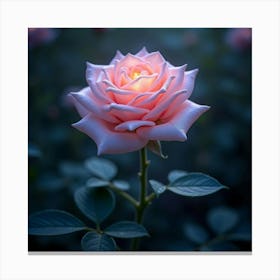 An Ethereal Rose With Petals Of Flowing, Holographic Light Blooming In A Mystical Garden Canvas Print