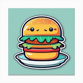 Burger On Plate On Table Sticker 2d Cute Fantasy Dreamy Vector Illustration 2d Flat Centered (20) Canvas Print