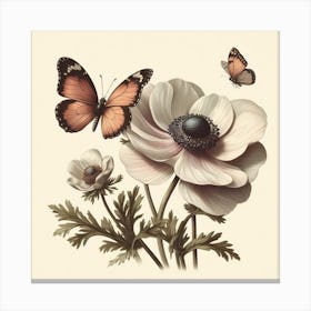 Anemones And Butterflies Canvas Print