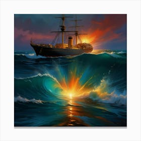 Ship In The Ocean Canvas Print