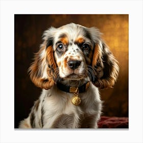 English Spaniel Puppy Sporting A Gleaming Gold Collar Ears Drooping Slightly Eyes Gleaming With Yo (14) Lienzo