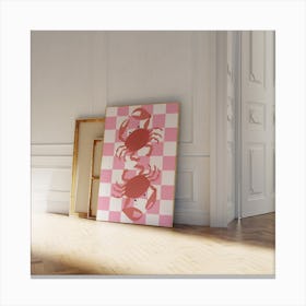 Crabs On A Checkered Floor - Pink Canvas Print