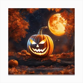 Halloween Pumpkin In The Forest Canvas Print