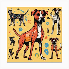 Dogs On A Yellow Background Canvas Print