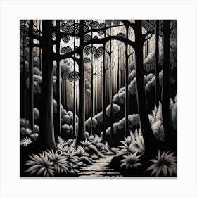 Forest At Night, black and white art Canvas Print