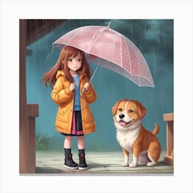 Girl And Dog In The Rain Canvas Print