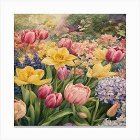 Tulips In The Garden 16 Canvas Print