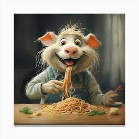 Pig Eating Spaghetti 2 Canvas Print