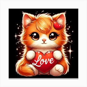 Cute Cat Holding A Heart Canvas Print